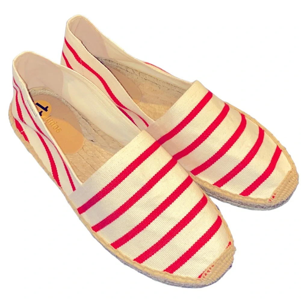 Soludos Dali Red Cream Linen Stripe Espadrilles Flats Summer NEW Womens 11